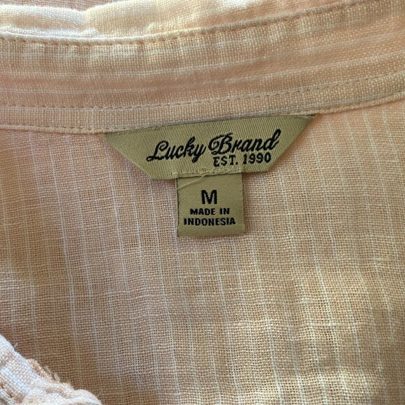 LUCKY BRAND Pink White Pin Stripe 100% LINEN Long Tunic Shit *MEDIUM* - Picture 6 of 6